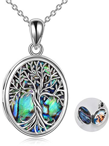 ONEFINITY Tree of Life Photo Locket Necklace Sterling Silver Abalone Shell Photo Locket Pendant Jewellery Gift for Women