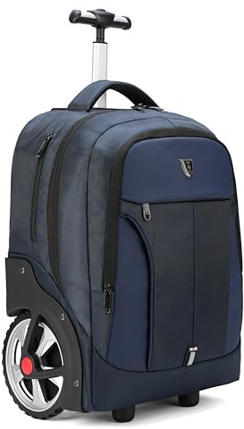 Rullande ryggsäck, vattentät ryggsäck med hjul för affärer, resependlare, handbagage ryggsäck med laptopfack, passar 15,6 tums bärbar dator, ryggsäck med hjul för vuxna kvinnor män (blå, 50,8 cm)
