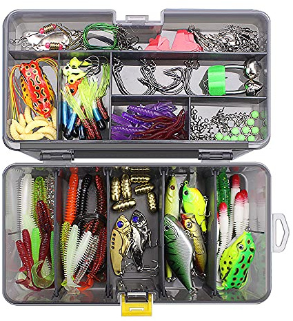 ZOKBOM Fishing Lures Kit 168 PCS, Mixed Sea FishingTackle,Fishing Lures Accessories Set with Storage Box, Fishing Bait Set for Freshwater, Include Plastic Worms Fishing Jigs Hooks Hard Lures Spinners