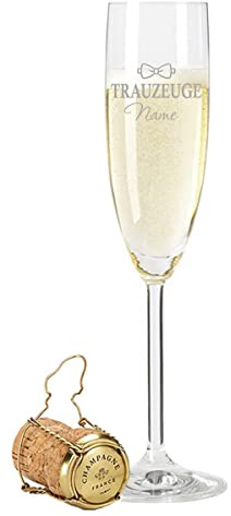 GRAVURZEILE Leonardo - Calice da spumante, design con testimoni, vetro trasparente e incisione laser di alta qualità con nome a scelta, capacità massima: 200 ml, bel regalo per matrimonio e