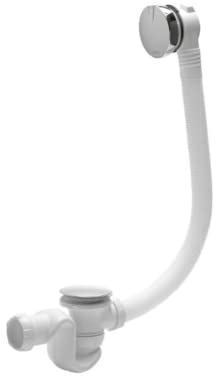 Wirquin 30723098 Ensemble complet vidage de baignoire L700 mm avec siphon haut débit et clapet recouvrant métal, blanc et chromé