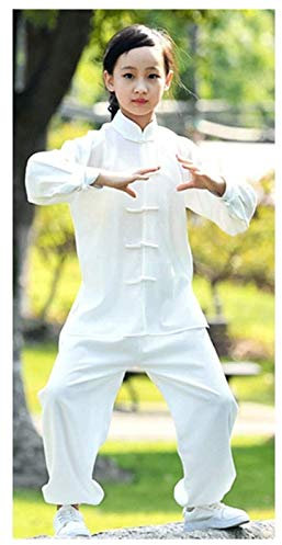 Fyra säsonger Tai Chi Uniform Set, Kampsportsdräkt Barn Tai Chi-kläder, Träningskläder Kostym, Höst bomull och linne Flickor Pojkar Vita Kung Fu Barn, Zen Meditation Yogadräkt