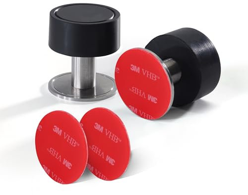 2 Pack Self-Adhesive Door Stop 2-in-1 Installation, Stainless Steel Door Stoppers for Floor, Door stoppers for skirtings 3M VHB or Screws, Noise Dampening Rubber, Wall Mounted Door Stops Indoors Black