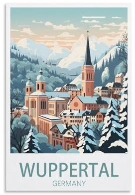 LHJOIUN Wuppertal Reiseposter Deutschland, Vintage, Landschaft, 50 x 75 cm, Kunstdruck auf Leinwand, für Wohnzimmer, Schlafzimmer, Heimdekoration, moderne Kunst