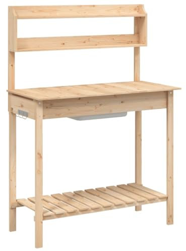 vidaXL Pflanztisch mit Waschbecken, Gärtnertisch mit Stauraum, Blumentisch für Terrasse Garten, Gartenarbeitstisch, Massivholz Tanne