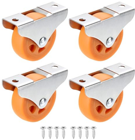 PATIKIL 2 Rigid Fixed Plate Caster Wheels, 4 Pack Low Profile Caster PP Wheels with M4 Screws Total Load Capacity 132 Lbs for Drawers Cabinet Rolling Furniture, Orange