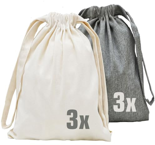 DuneDesign 6 Packbeutel im Leinen Look - 32x32 Packtaschen für Koffer Organizer Set - Reisebeutel Kleidung Pack Beutel Wäschebeutel - Rucksackorganiser Reisekoffer Trolley Handgepäck Packtaschen