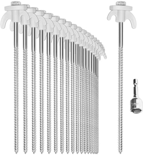 COM-FOUR® 20x tältpinnar av stål - skruvpinnar med adapter för sladdlös skruvmejsel - robusta markspik med gänga för camping och utomhus - tältpinnar idealiska för hård mark