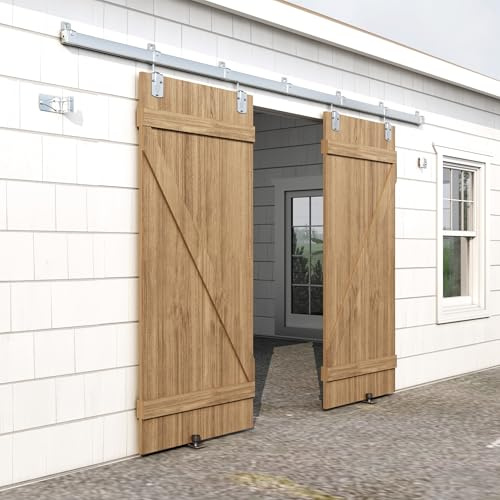 HARDJULAN 20FT Heavy Duty Galvanized Steel Exterior Sliding Barn Door Hardware Kit, 450 lbs Capacity,Kit for Outdoor,Fit MAX 2 X Door Width 120in