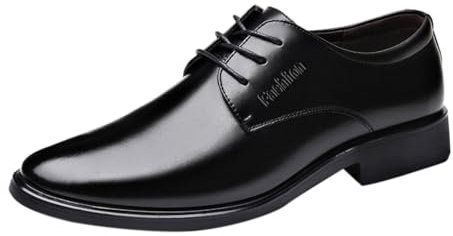 YULONGESS Scarpe Stringate Uomo Eleganti Formali Cerimonia Scarpe Basse Vintage Oxford Formale Comode Brogue Scarpe da Sera Sposa Classiche Francesine in Pelle Scarpe Derby Nero 42 EU