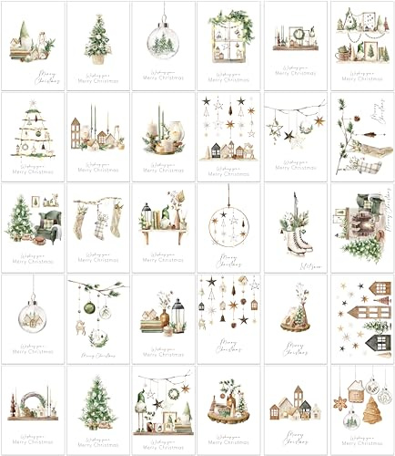 30 Eco Friendly Traditional Christmas Cards with Envelopes