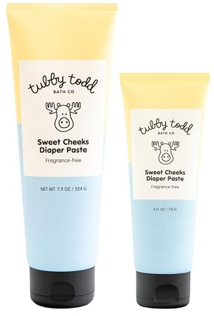 TUBBY TODD Sweet Cheeks Diaper Paste - Diaper Rash Cream with 14% Zinc Oxide - Hypoallergenic - For Soothing and Protecting Sensitive Skin - 2 Pack, 4oz & 7.9oz