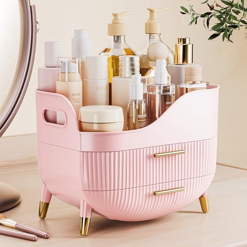 VG VISIONGOOD Trucchi Organizer con Cassetti, Organizzatore Trucchi Organizer Multifunzione, Porta Profumi, Grande Capacità Porta Cosmetico da Bagno per Cosmetici, Gioielli e Rossetti (Rosa)