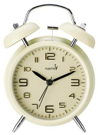 FLOITTUY, sveglia con doppia campana da 10,2 cm, con quadrante digitale stereo e retroilluminazione, per camera da letto e decorazione della casa, bianco vaniglia