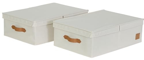 LOVE IT STORE IT Premium Set di 2 Scatola per Armadio con Coperchio M - In Tessuto Cotone-Lino - Set di 2 Pezzi Contenitore Medi - Robusti - Beige - 50x33x16 cm Ciascuna