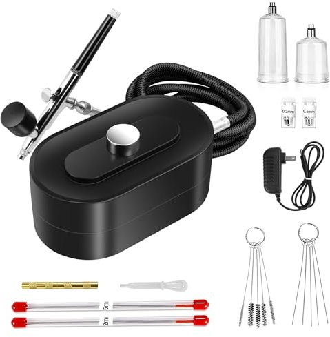 Daakro 40PSI Double Action-Airbrush-Pistole,Multifunktions Airbrush mit Kompressor,Portable Air Brush Set für Kunst, Make-up, Kuchen dekorieren, Gießen Malerei,Tattoo,Modell Dekoration