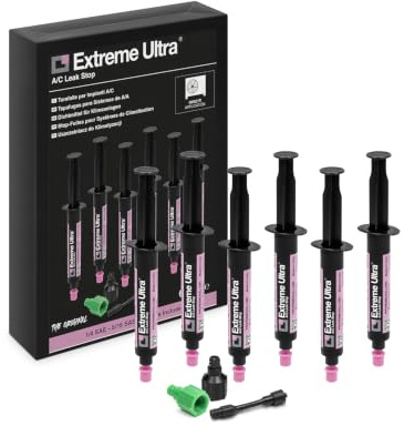 ERRECOM Extreme Ultra – 6 x 6 ml, läckagestopp för luftkonditionering och kylning, inkluderar 1/4 SAE och 5/16 SAE (R410a, R32) adaptrar