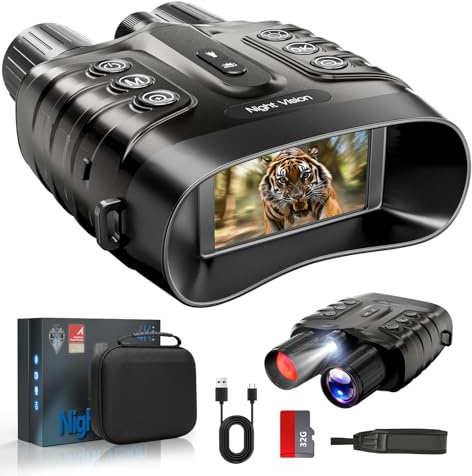 CamZeste Dispositivo di visione notturna 4 K, 48 MP, 10000 mAh, ricaricabile, f/1,4, grande apertura a infrarossi, visione notturna, visione 500 m/1640 FT,8 X zoom digitale con scheda TF da 32 GB