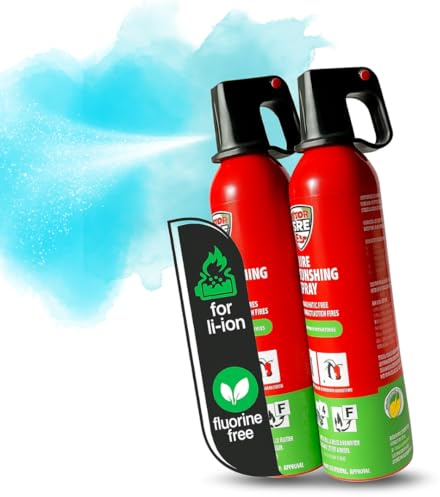 notlok Safety Work - 2X 750g Feuerlöscher für Elektrobrände | Feuerlöschspray A F + Lithium-Batterien und Kfz-Akkus - Feuerlöschspray Auto | Fettbrandlöscher - Feuerlöscher Haushalt mit Schaum
