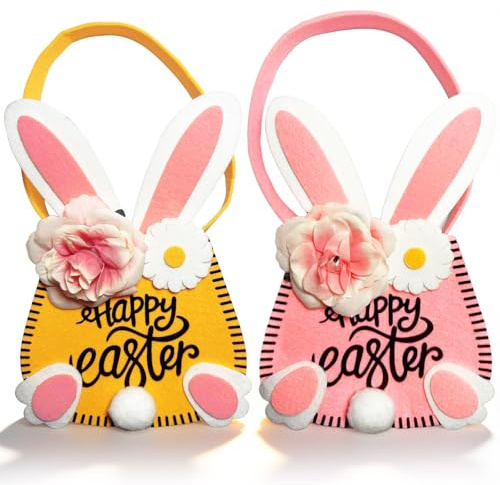 dellyy Cestini Pasquali in Feltro, Nidi, Felt Easter Basket, Carrier Bags, Sacchetti Pasquali da Riempire, Cestini della Spesa con Manici per Bambini, Decorazioni Primaverili (2, B, M)