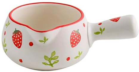 Cazo para Calentar Leche | Motivo de fresas en cerámica resistente al calor - Olla Lechera para Estufa,para guisar verduras, cocinar fideos, preparar gachas, salsa, café y sopa