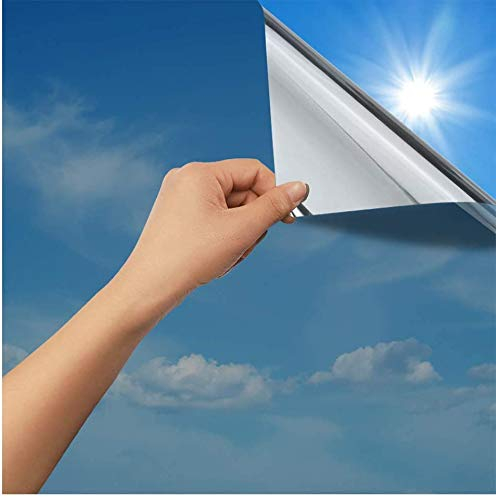 Rabbitgoo Film Fenêtre Anti Regard 90x200cm, Miroir sans Tain Anti Chaleur UV, Occultant Adhésif, Brise Vue Protection Solaire Argenté