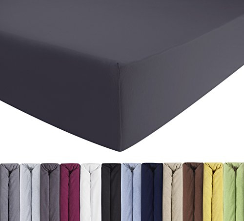 Entspanno Luxus Topper Spannbettlaken 180x200 bis 200x220cm - Aus Premium Jersey - Ideal für Wasser- und Boxspringbetten bis 10 cm Höhe - Dunkel-Grau