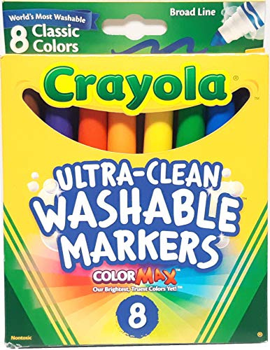 Crayola Ultra-Clean Washable Markers, Broad Line, 8 Count, Classic Colors - Pack of 1
