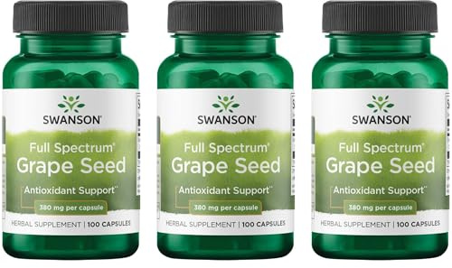 Swanson Grape Seed Heart Antioxidant Free Radicals Healthy Blood Pressure Support Polyphenols OPCS Herbal Supplement 380 mg 100 Capsules (3 Pack)