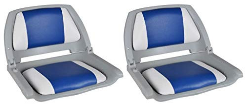Festnight Bootssitze 2 STK. Klappbare Rückenlehne Mit Blau-Weißem Kissen Bootsstuhl Steuerstuhl Anglerstuhl