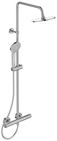Ideal Standard A7225AA Ceratherm T50 Duschsystem mit Brausethermostat – 3-Funktions-Handbrause Ø 11 cm und Regenbrause Ø 20 cm – Brauseschlauch 175 cm – in Chrom