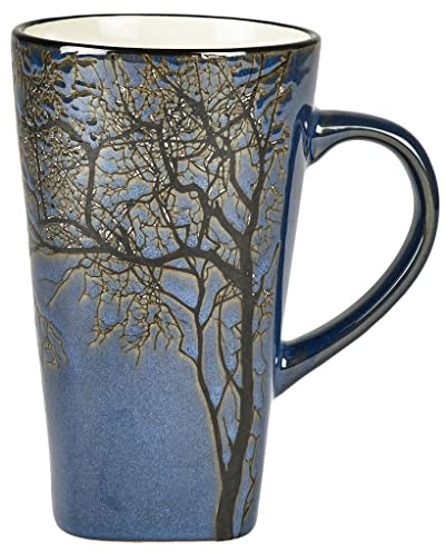 Villa Collection - Hela Mug Dia 50 cl - Grande Tasse en Grès 9 x 15 cm - Café & Thés - Resistant & Design - Motif Bois - anniversaire, fête des mères, fête des pères, noel - Bleu foncé