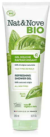 Nat&Nove Bio - Gel de ducha Refrescante, para todo tipo de piel, con Albahaca Orgánica. Refresca y limpia suavemente. Bio y Vegano.