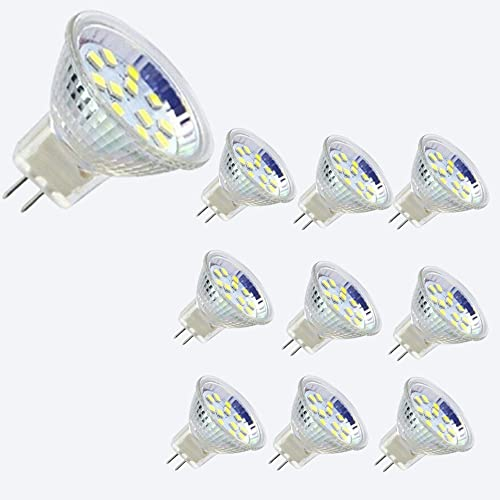 Paquete de 10 bombillas LED MR11, GU4 con base de bi-pin, bombillas halógenas de 5 W, 12 V, CC/CA, iluminación de foco, blanco frío (6000 K)