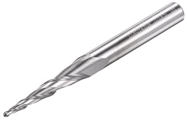 sourcing map Tapered Ball Nose End Mill, Uncoated Solid Carbide 2 Flute Spiral Milling Cutter, 0.75mm Radius, 1.5mm Diameter, 6mm Shank, 60mm Length, 10 Degree Angle