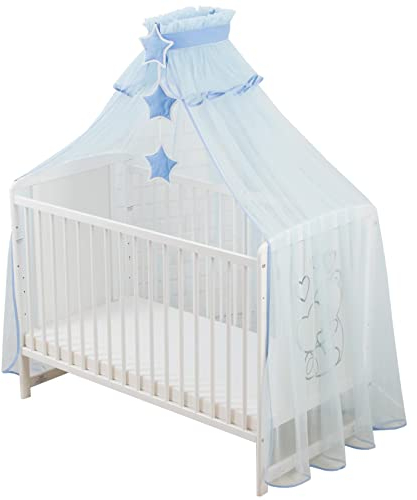 Bello24 - Babybett Betthimmel und Moskitonetz Traumnacht in fantastischen Farben Waschmaschinenfest inkl. Halterung und Accessoires 480 x 165 cm (Blau)
