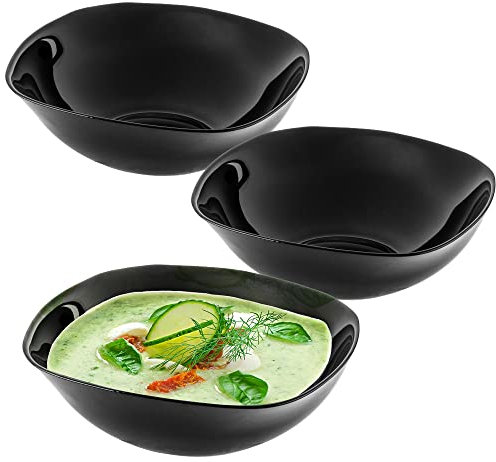 KADAX Cuenco de cristal negro, 17,5 x 17,5 cm, juego de cuencos para cereales, apto para microondas, bandeja para servir ensaladas, sopas, entrantes, frutas (negro, 3 unidades)