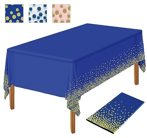 NEBURORA 1 Packung dunkelblaue goldene Party-Tischdecke, Kunststoff Tischdecke 137 x 274 cm goldene Punkte Konfetti Einweg Tischdecke rechteckige Party Tischdecke für Picknick, Geburtstag