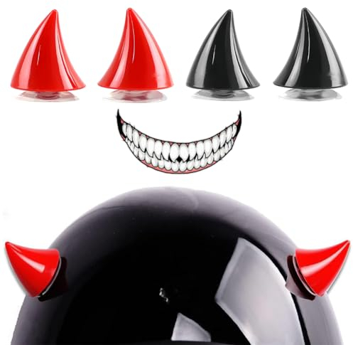 Motorradhelm Hörner,Motorrad Helm Hörner Eckdekoration,Motorradhelm Devil Demon Horn,Saugnapf Horn Helm Dekoration,Motorradhelmhorn,Helm-Hörner Teufelshörner mit Saugnapf,Helm-Dekoration,4Pcs