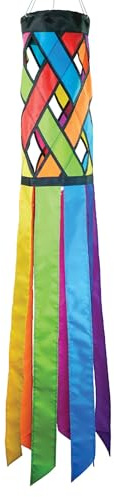 In the Breeze 5209 — Fiesta Diagonal Weave 40-inch Windsock — Colorful Lattice Windsock with Color-Coordinated Tails