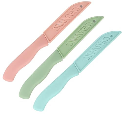 Chstarina 3 Pezzi Coltelli da Cucina, Coltello Ceramica, Coltello da Frutta, Coltello da Pane, Colore Blu, Rosa, Verde, Set di Coltelli in Ceramica per Tagliare Verdure, Frutta, Pane e Altri Alimenti