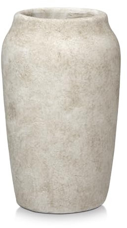 Arborus Zement Vase 23 cm Vintage Vase Rustikal Vasen Deko Cremeweiß Blumenvase Tischvase für Künstliche Blumensträuße Kunstpflanzen Boho Rustikal Deko Tisch Regal Deko Zimmer