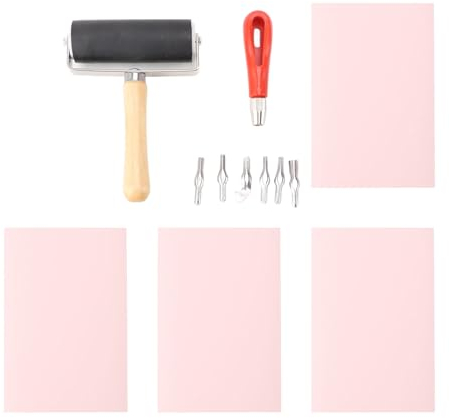 Rubber Carving Blocks Linoleum Block Stamp Making Kit,Rubber Block Stamp Carving Blocks with Cutter Tools and Rubber Brayer Roller for Beginners and Professional DIY Printmak