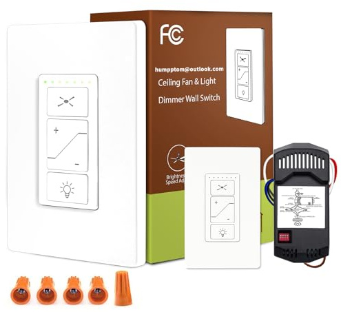 Universal Ceiling Fan Remote Control, Ceiling Fan Remote Control Kit and Dimmer Light Switch, Ceiling Fan Wall Switch UC9050T, Fan Remote Control Kit Compatible with Hampton Bay Harbor Breeze Hunter