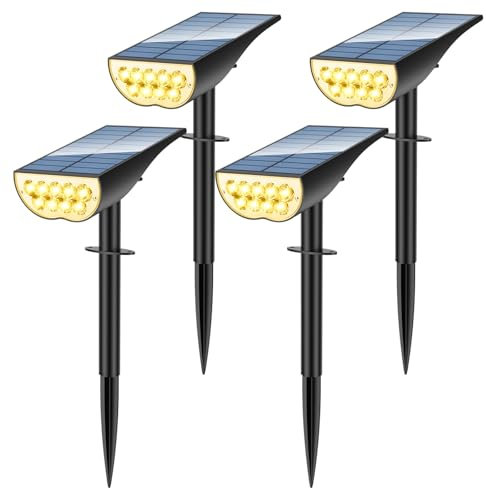 ZOOKKI Solar Spot Lights Outdoor, Solar Lights Outdoor Waterproof IP65, 3 Brightness Modes Dusk to Dawn Landscape Spotlights for Yard Garden Pathway Tree Decoration, Warm White, 4 Pack