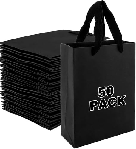 MIVIDE Sac Cadeau Noir, Sacs Cadeaux en Papier 15 x 6 x 20 cm, 50pcs