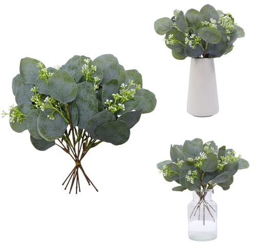 CHAOTEMAI 15 Stücke Kunstblumen Eukalyptus Getrocknet Eukalyptus Künstliche Blumen Deko Blumen Künstlich Weihnachtsgirlande,für Hochzeit Garten Haus Büro Indoor Outdoor Dekoration Hochzeitsdeko