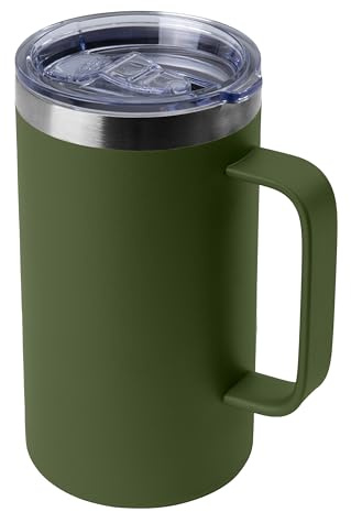 DOMICARE 24oz Mug with Handle and Lid, Stainless Steel Coffee Mug, Reusable Insulated Cup, Travel Mug with Handle, Double Wall Vacuum Coffee Tumbler for Men and Women, Army Green, Pack 1