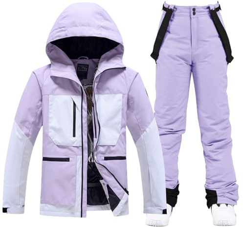 HOTIAN Completo da sci da donna, 2 pezzi, con giacca e pantaloni, impermeabile, antivento, per sci invernale, abbigliamento da sci da donna, L