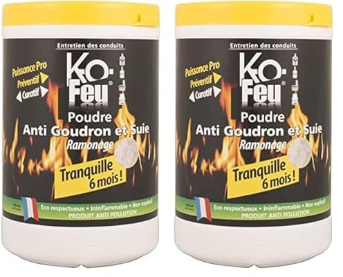 KO Feu - Poudre Anti Goudron et Suie - Ramonage Catalytique - Chimique - Professionnel - 1000 cc (Lot de 2)
